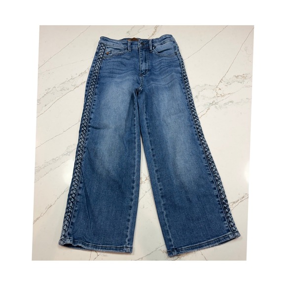 Judy Blue Denim - Judy Blue Braided Side Seam Wide Leg Jeans Medium Wash JB88850 MD Size 3/26